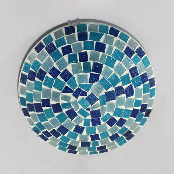 Tiffany Mosaic Glass Ceiling Light - Round Blue Flush Mount (12’/16’ Width) 1 Bulb