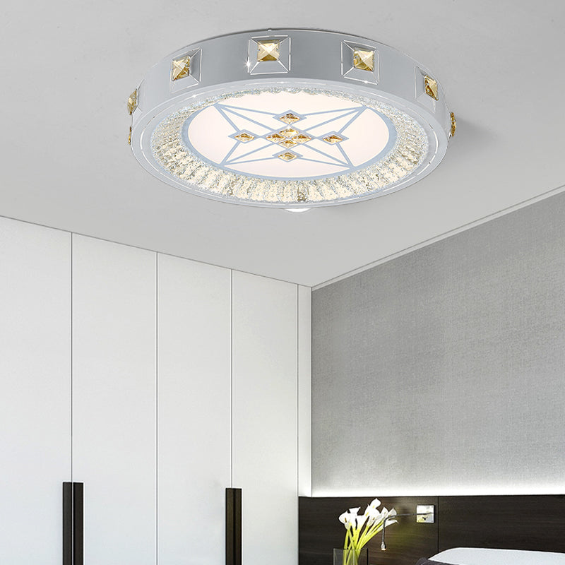 Modern Crystal Led Ceiling Light With Remote Control And Stepless Dimming - White Stylish