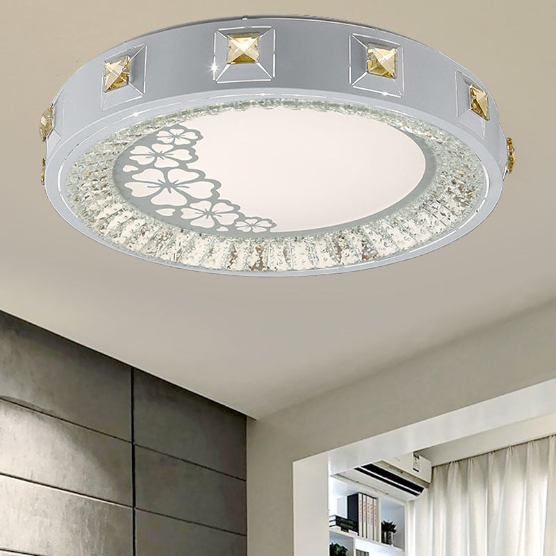 Modern Crystal Led Ceiling Light With Remote Control And Stepless Dimming - White Stylish