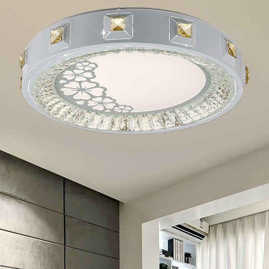 Modern Crystal Led Ceiling Light With Remote Control And Stepless Dimming - White Stylish