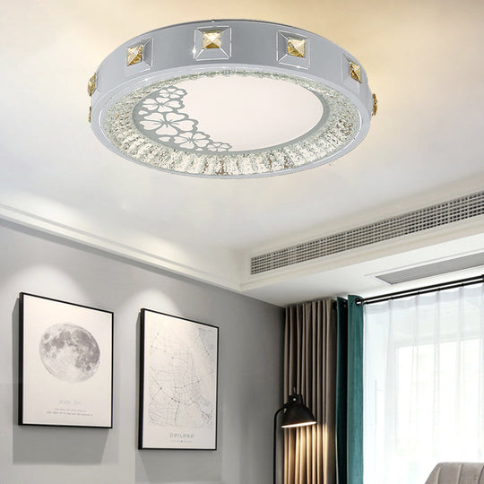 Modern Crystal Led Ceiling Light With Remote Control And Stepless Dimming - White Stylish