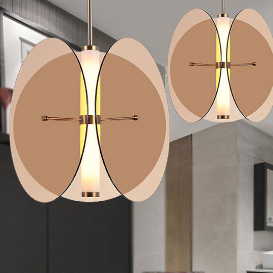 Modernist Amber/Smoke Glass Pendant Light With Led-Enhanced Round Design Amber