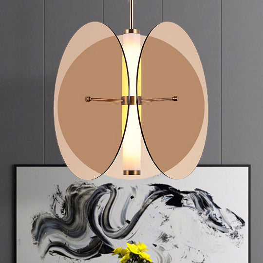 Modernist Amber/Smoke Glass Pendant Light With Led-Enhanced Round Design
