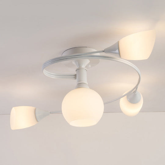 Twisted Living Room Semi Mount Lighting - Traditional Frosted Glass Ceiling Light With 4/6 Lights