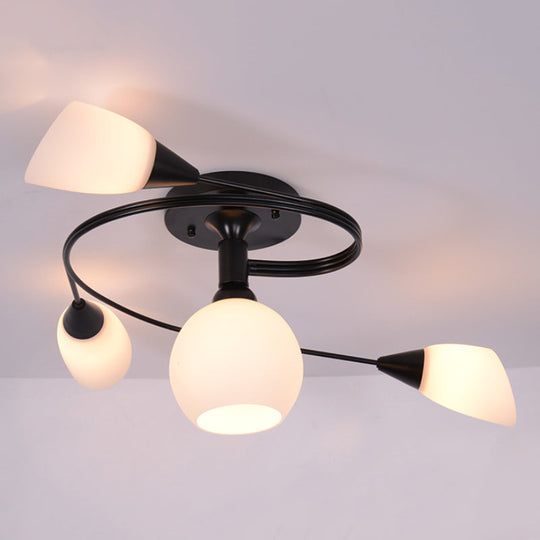 Twisted Living Room Semi Mount Lighting - Traditional Frosted Glass Ceiling Light With 4/6 Lights