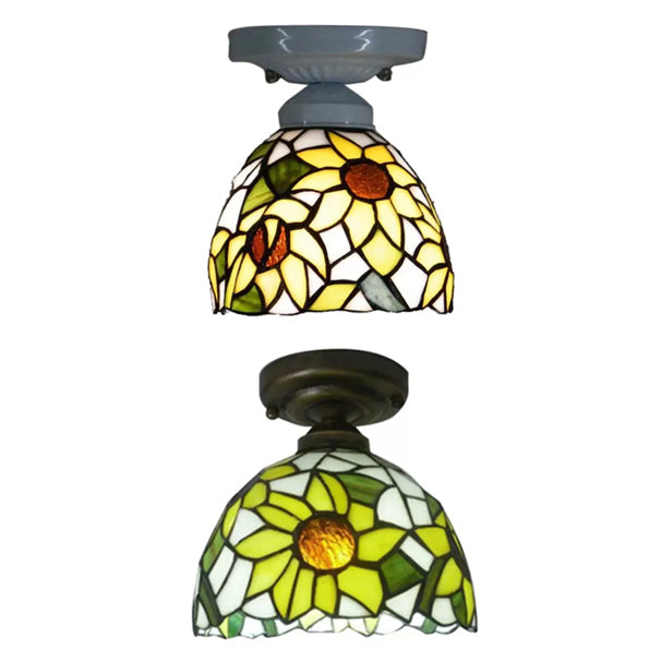 Tiffany Stained Glass Sunflower Ceiling Light For Bedroom - 9’ High X 8’ Diameter