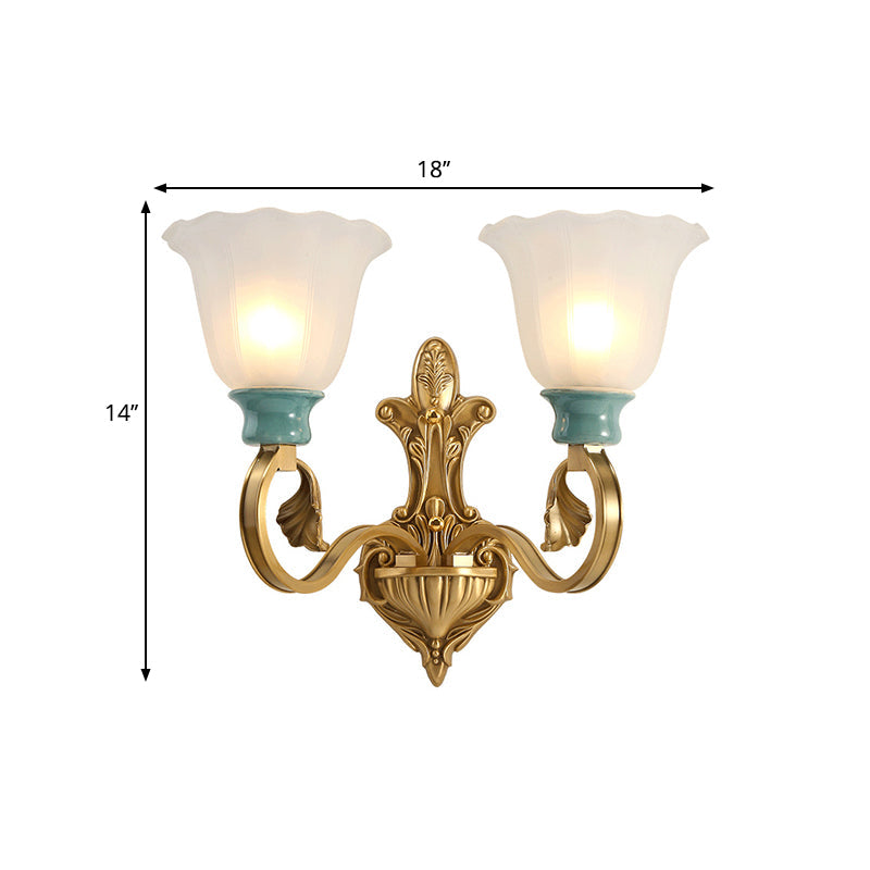 Vintage Frosted Glass Wall Mount Lamp With Gold Finish - Petal Shade Bedroom Sconce