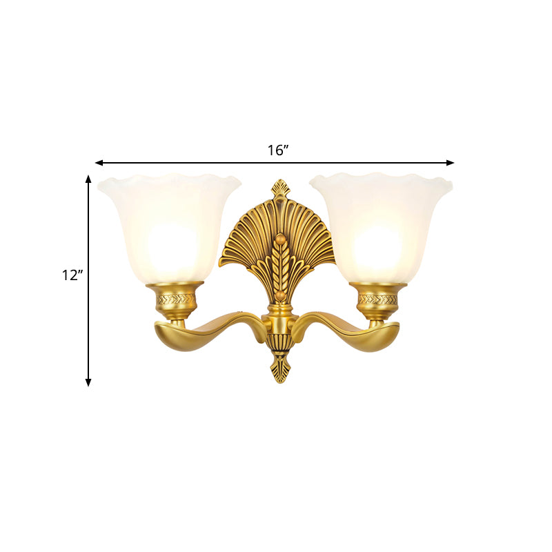 Colonial Milk Glass Bedroom Sconce With Scalloped Design And Gold Finish