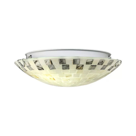 Vintage Mosaic Glass Flush Mount Ceiling Light - Beige Bowl 1 Bulb 12/16/19.5 Wide Ideal For Dining