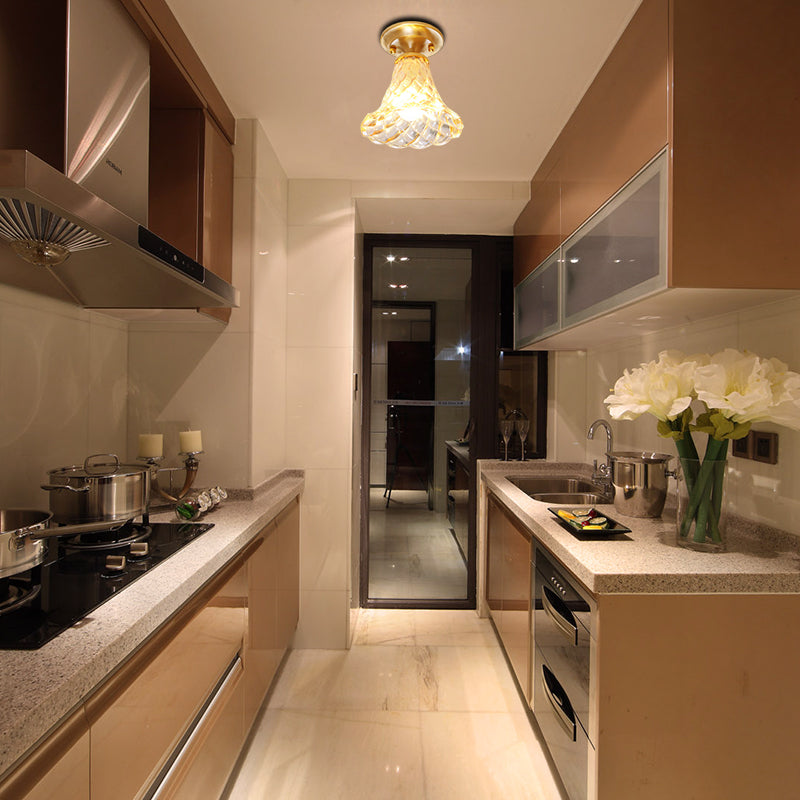 Bell/Bowl Corridor Flush Mount Light - 6.5’/7’ Clear Glass 1 Bulb Brass Finish