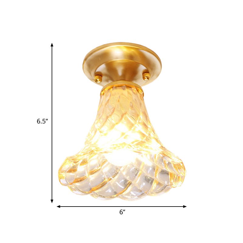 Bell/Bowl Corridor Flush Mount Light - 6.5’/7’ Clear Glass 1 Bulb Brass Finish