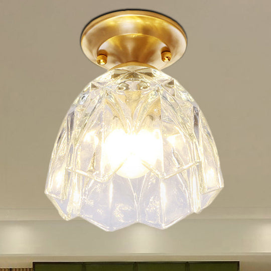 Bell/Bowl Corridor Flush Mount Light - 6.5/7 Clear Glass 1 Bulb Brass Finish / 7