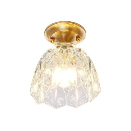 Bell/Bowl Corridor Flush Mount Light - 6.5/7 Clear Glass 1 Bulb Brass Finish