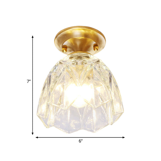 Bell/Bowl Corridor Flush Mount Light - 6.5’/7’ Clear Glass 1 Bulb Brass Finish
