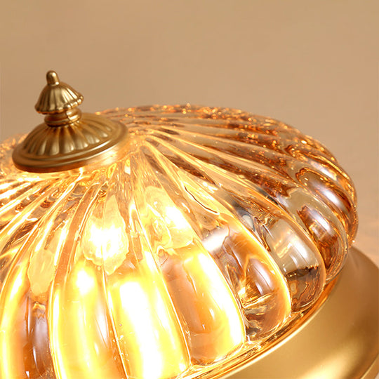 Brass Flush Mount Lamp With Prismatic Glass Dome For Corridor - 2 Heads Colonial Style 10’/12’ W