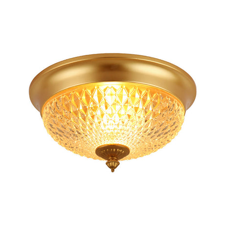 Colonial Lattice Glass Dome Flush Mount Light With 2 Bulbs - Brass Ceiling Lighting Fixture