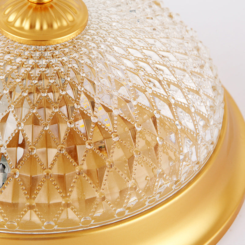 Colonial Lattice Glass Dome Flush Mount Light With 2 Bulbs - Brass Ceiling Lighting Fixture