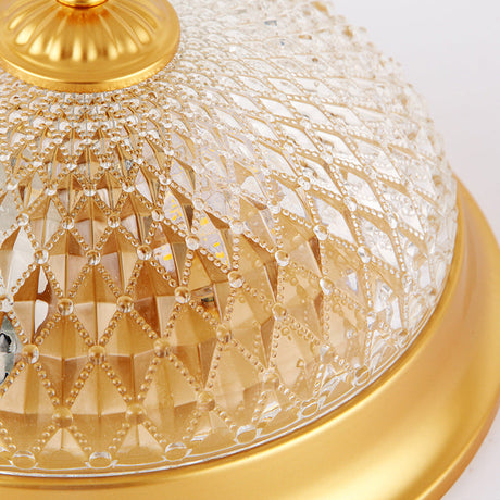 Colonial Lattice Glass Dome Flush Mount Light With 2 Bulbs - Brass Ceiling Lighting Fixture