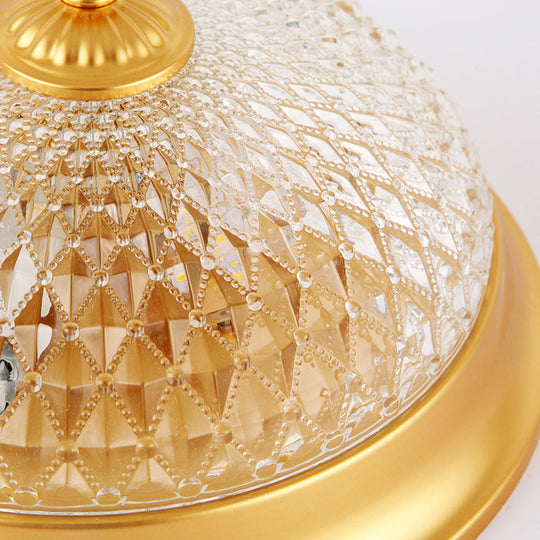 Colonial Lattice Glass Dome Flush Mount Light With 2 Bulbs - Brass Ceiling Lighting Fixture