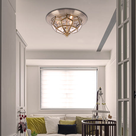 Prism Bedroom Flush Mount Light Clear Beveled Glass Brass Finish 14/18 2/3 Bulbs