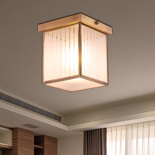 Opal Glass Flush Mount Light With Colonial Brass Finish - Ideal For Bedroom Ceiling Illumination