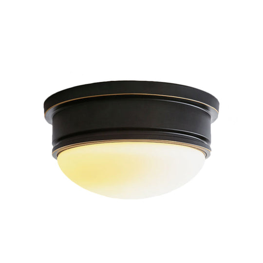 Rustic Milk Glass Flush Mount Lamp With Triple Heads - Ceiling Mounted Light And Black Metal Canopy