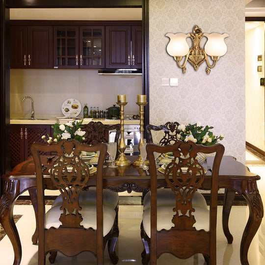 Colonial Brass Sconce Lamp: Opal Glass Shade Perfect For Living Room Lighting