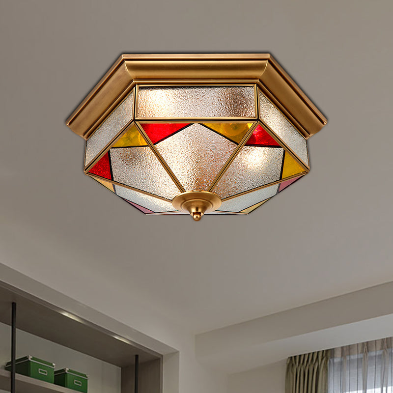 Hexagonal Red Bubble Glass Flush Mount Lamp For Bedroom - 2/3 Heads 12.5/19 W / 12.5