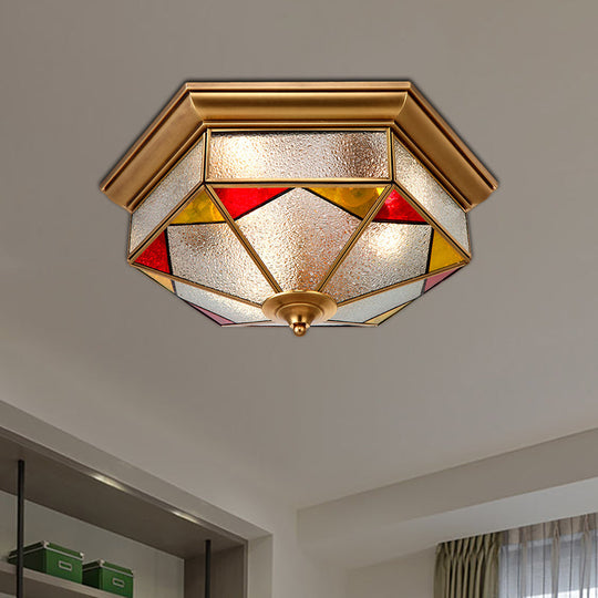 Hexagonal Red Bubble Glass Flush Mount Lamp For Bedroom - 2/3 Heads 12.5/19 W / 12.5