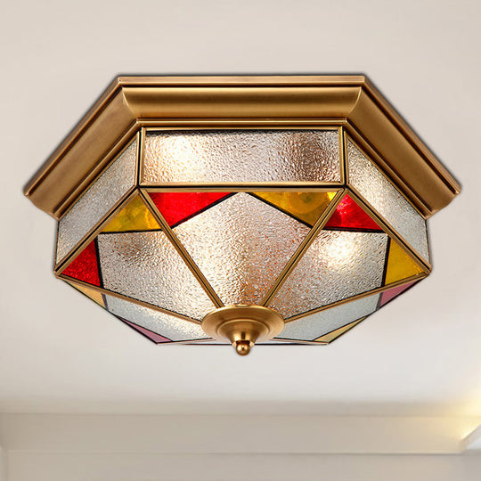 Hexagonal Red Bubble Glass Flush Mount Lamp For Bedroom - 2/3 Heads 12.5’/19’ W