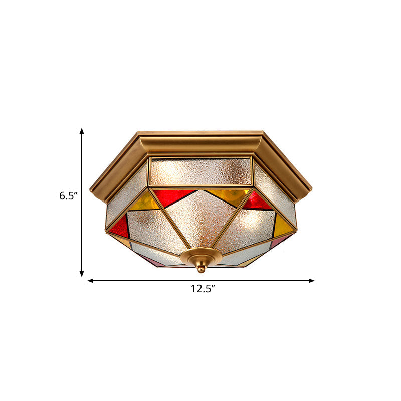 Hexagonal Red Bubble Glass Flush Mount Lamp For Bedroom - 2/3 Heads 12.5/19 W