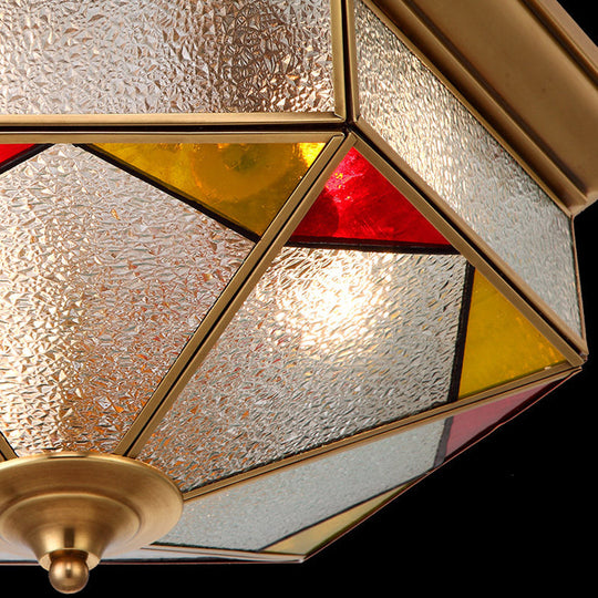 Hexagonal Red Bubble Glass Flush Mount Lamp For Bedroom - 2/3 Heads 12.5’/19’ W