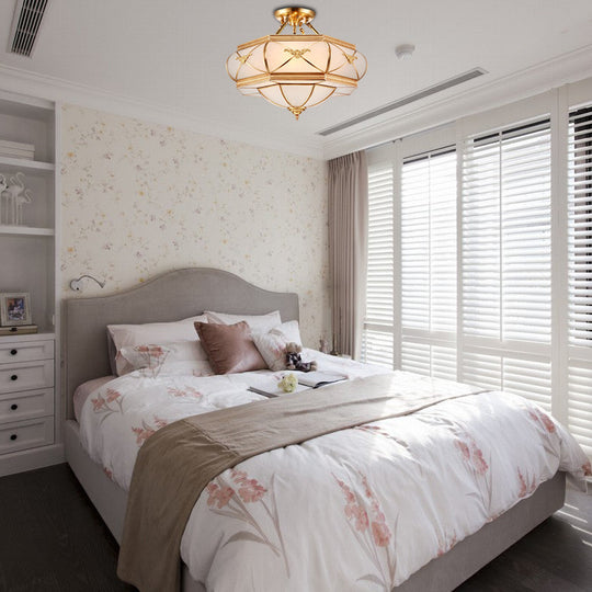 Colonial Opal Glass Flush Light Fixture With 6 Brass Heads For Living Room Ceiling Mount 16-21.5’