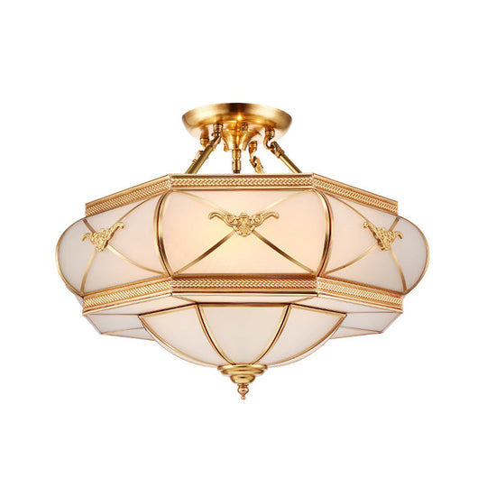 Colonial Opal Glass Flush Light Fixture With 6 Brass Heads For Living Room Ceiling Mount 16-21.5’