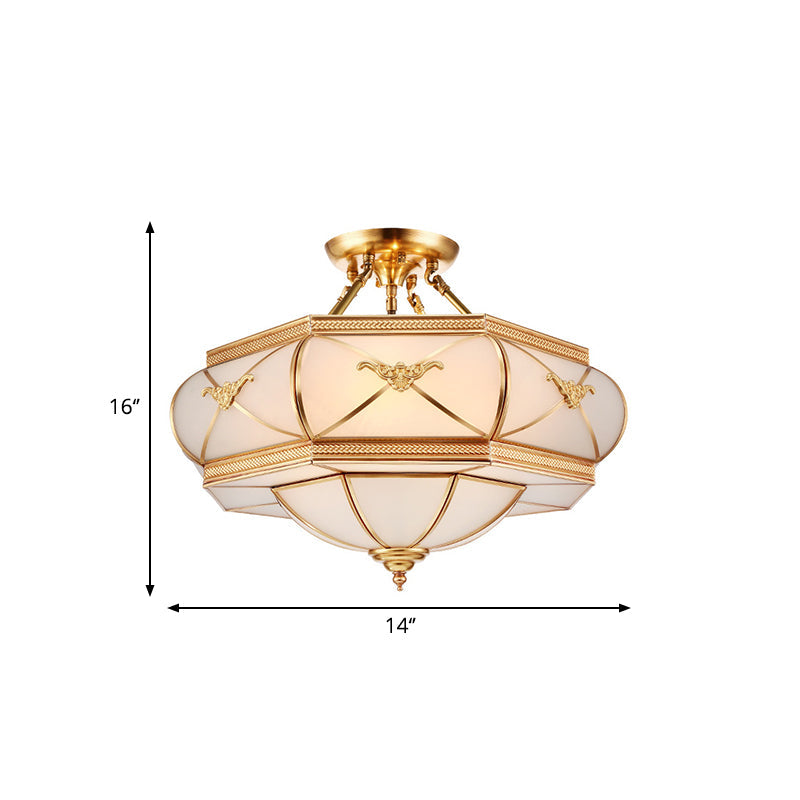 Colonial Opal Glass Flush Light Fixture With 6 Brass Heads For Living Room Ceiling Mount 16-21.5’