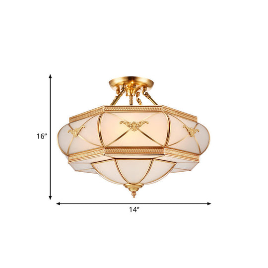 Colonial Opal Glass Flush Light Fixture With 6 Brass Heads For Living Room Ceiling Mount 16-21.5’