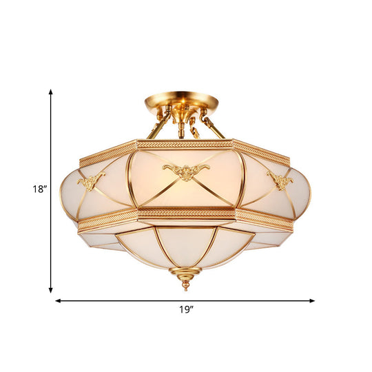 Colonial Opal Glass Flush Light Fixture With 6 Brass Heads For Living Room Ceiling Mount 16-21.5’
