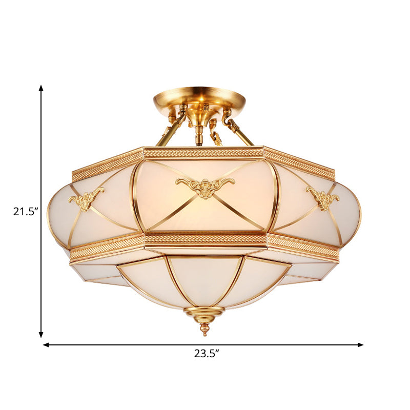 Colonial Opal Glass Flush Light Fixture With 6 Brass Heads For Living Room Ceiling Mount 16-21.5’