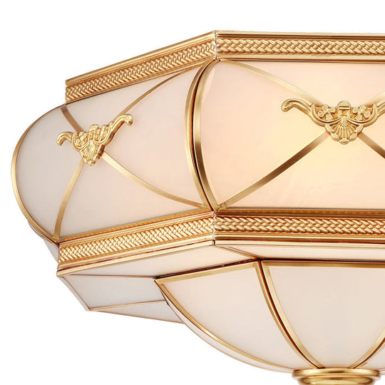 Colonial Opal Glass Flush Light Fixture With 6 Brass Heads For Living Room Ceiling Mount 16-21.5’