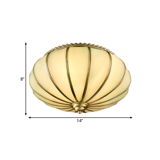 Retro White Glass Sphere Flush Mount Ceiling Light Fixture - 3 Brass Heads Ideal For Bedroom 14/18