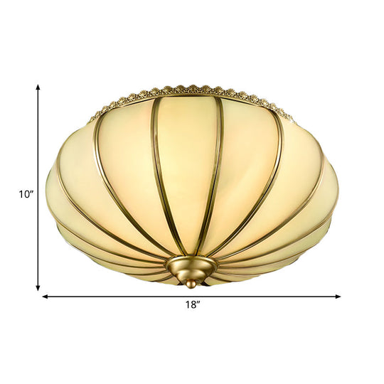 Retro White Glass Sphere Flush Mount Ceiling Light Fixture - 3 Brass Heads Ideal For Bedroom