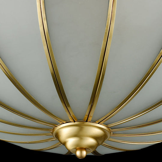 Retro White Glass Sphere Flush Mount Ceiling Light Fixture - 3 Brass Heads Ideal For Bedroom