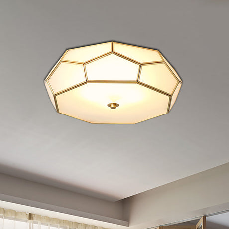 Colonial Flush Mount Lamp: White Sandblasted Glass Octagon Ceiling Fixture 3/4 Heads 14/18 W - Ideal