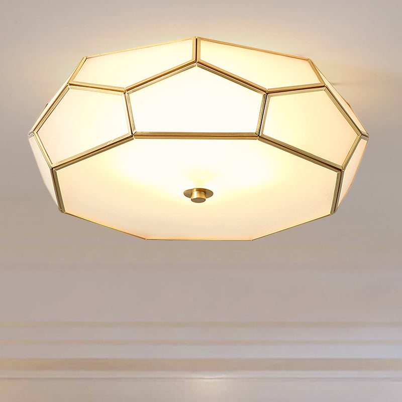 Colonial Flush Mount Lamp: White Sandblasted Glass Octagon Ceiling Fixture 3/4 Heads 14’/18’ W