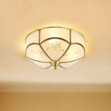 Brass Flush Mount Lamp With Colonial Sandblasted Glass - 3/4/6 Head Options / 14