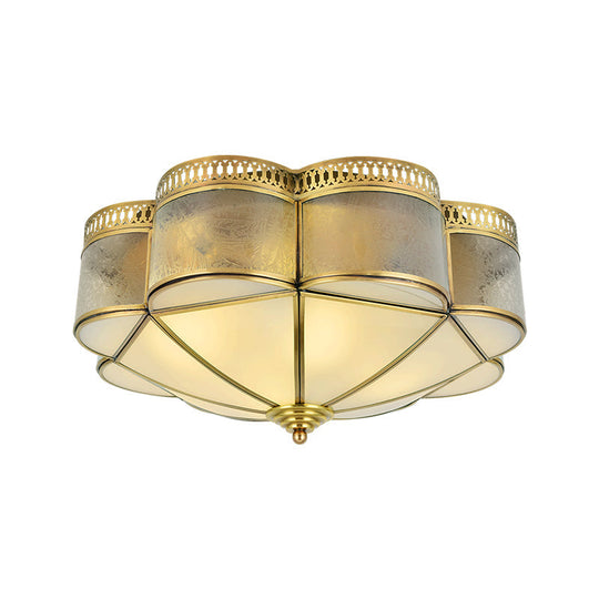 Frosted Glass And Brass Colonial Style Flush Mount Ceiling Lamp With Curved Design - Ideal For