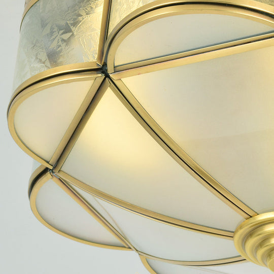 Frosted Glass And Brass Colonial Style Flush Mount Ceiling Lamp With Curved Design - Ideal For