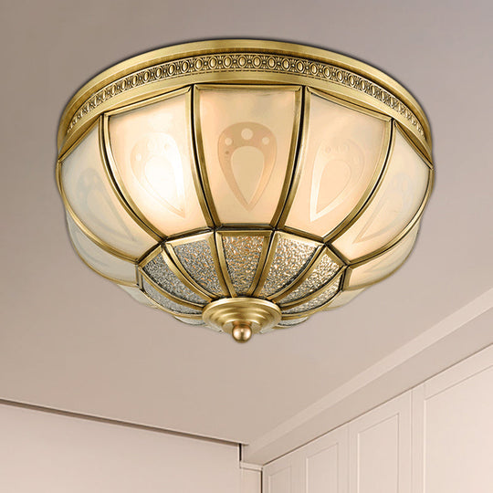 12’/16’ Dome Flush Mount Light With Colonial Opal Frosted Glass Brass Finish 2/3 Bulbs -