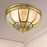 12/16 Dome Flush Mount Light With Colonial Opal Frosted Glass Brass Finish 2/3 Bulbs - Bedroom