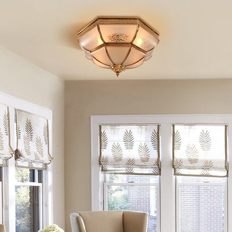 Colonial Brass Curved Glass Flush Light Fixture For Living Room 16.5/18 W
